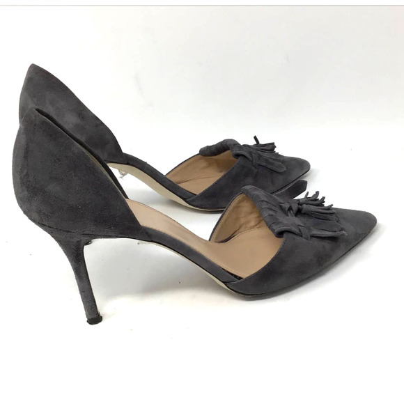J. Crew Suede  Medium Gray Fringed heels in a women size  7.5 Made in Italy - Picture 3 of 6